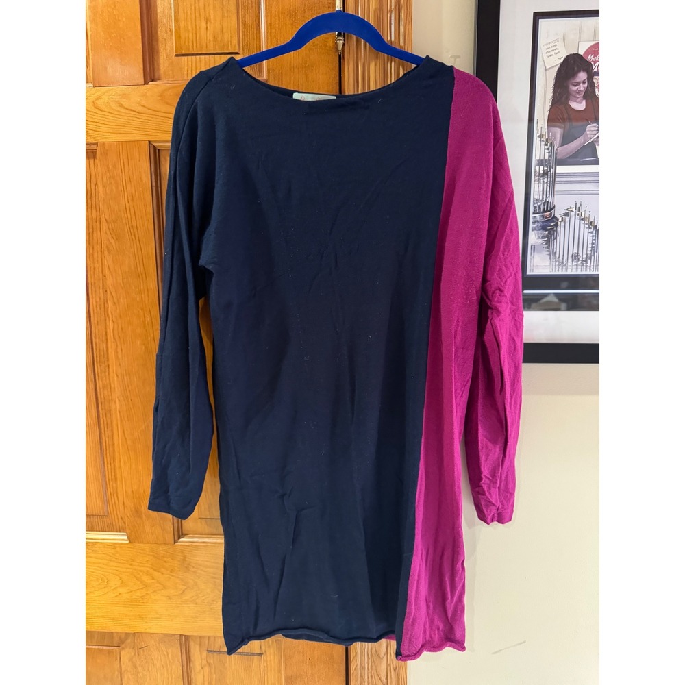 Geren Ford‎ Womens 100% Merino Wool Colorblock Mini Dress Tunic Navy Magenta S